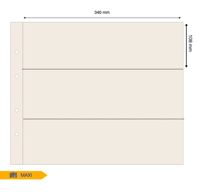 Tan illustration representing the album page layout with pocket dimensions on a white background
