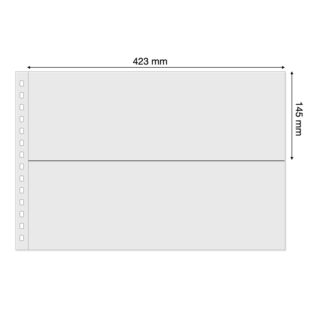 Light grey illustration representing the transparent album page layout with pocket dimensions on a white background