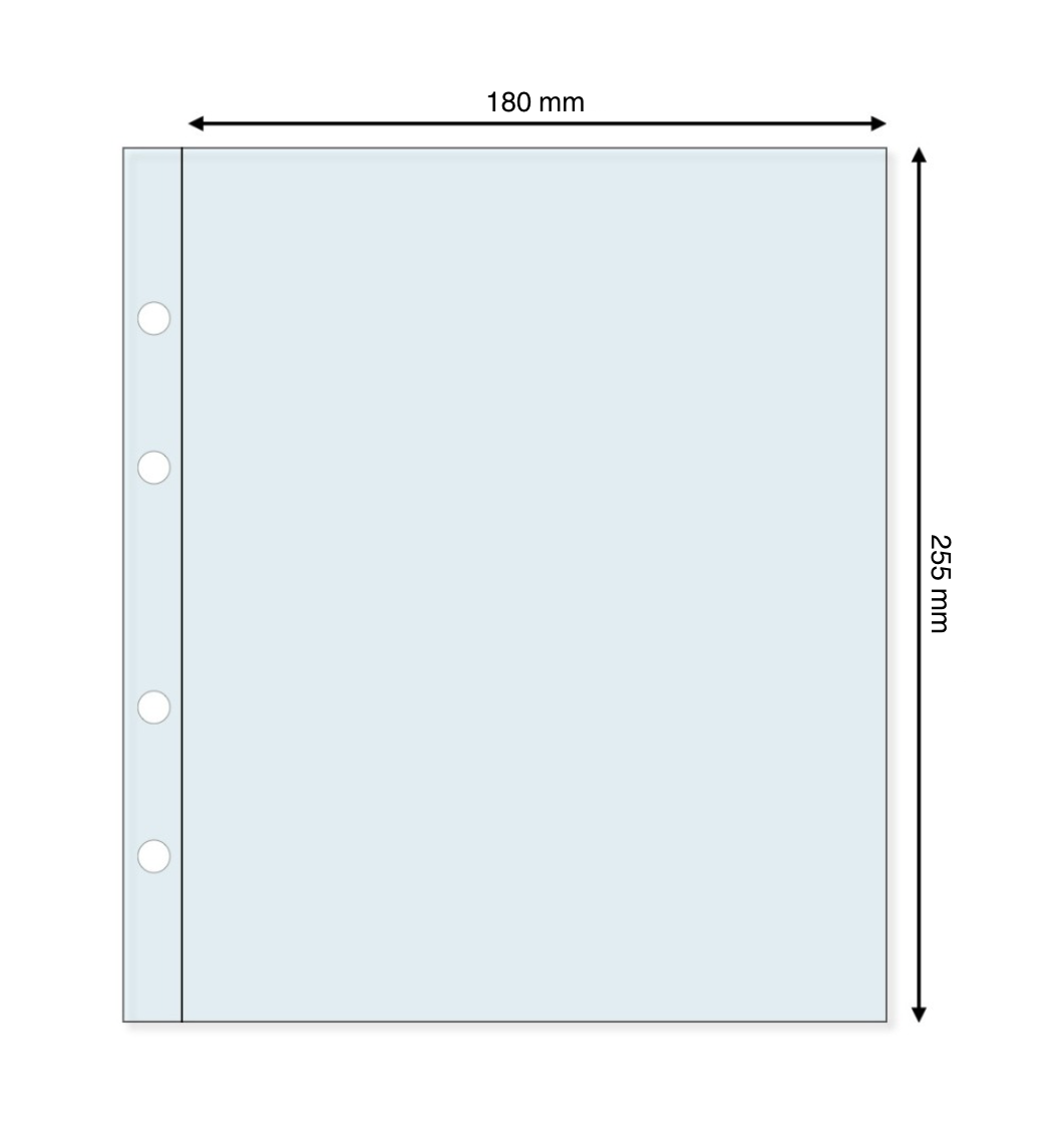 Transparent ARTline archvial refill page with 1 pocket and pocket dimensions on a white background