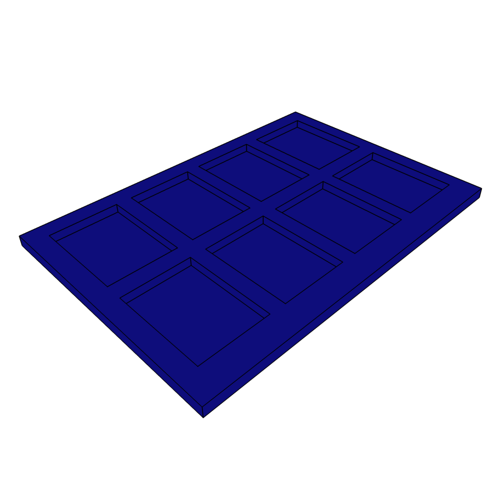 Blue 3D model of the coin tray on a white background
