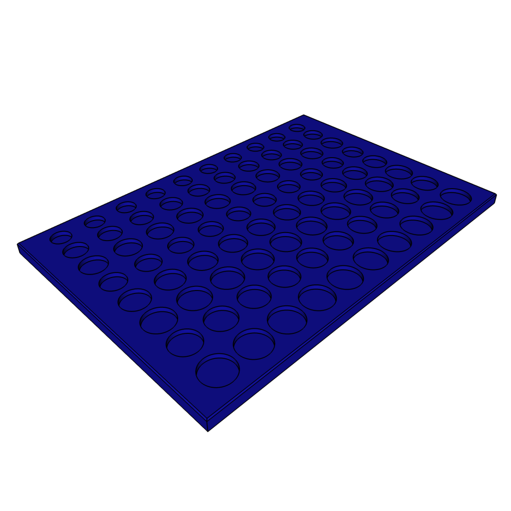 Blue 3D model of the coin tray on a white background