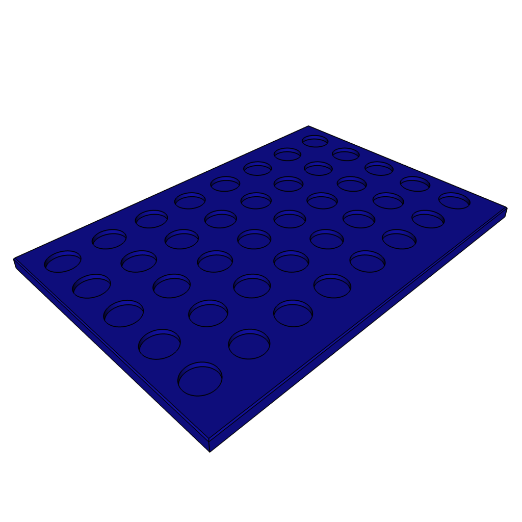 Blue 3D model of the coin tray on a white background