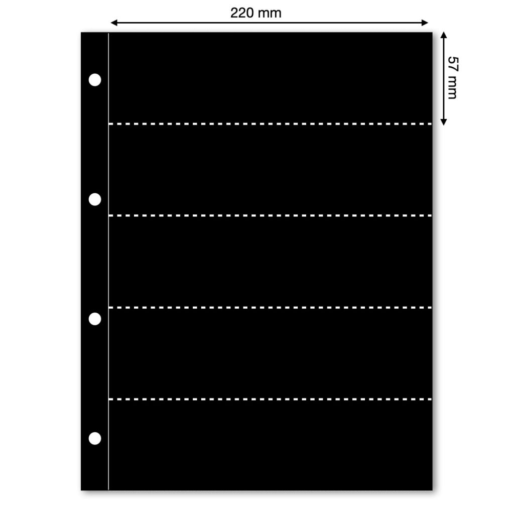 Black illustration representing an album page with the pocket dimensions on a white background