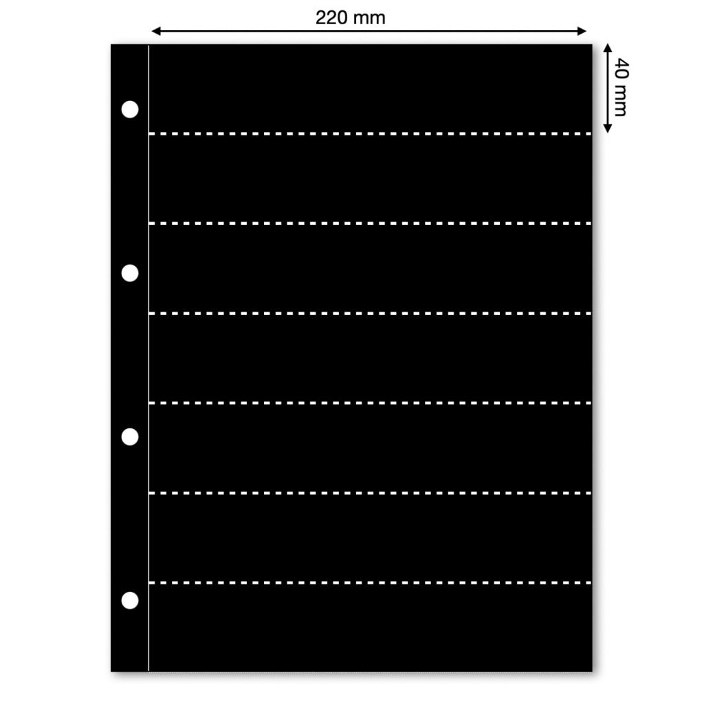 Black illustration representing an album page with the pocket dimensions on a white background