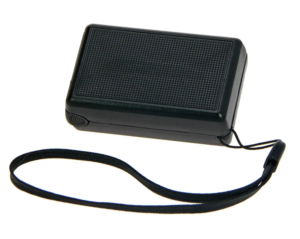 Black slide out magnifier, not retracted and inside it's case with carrying strap handle
