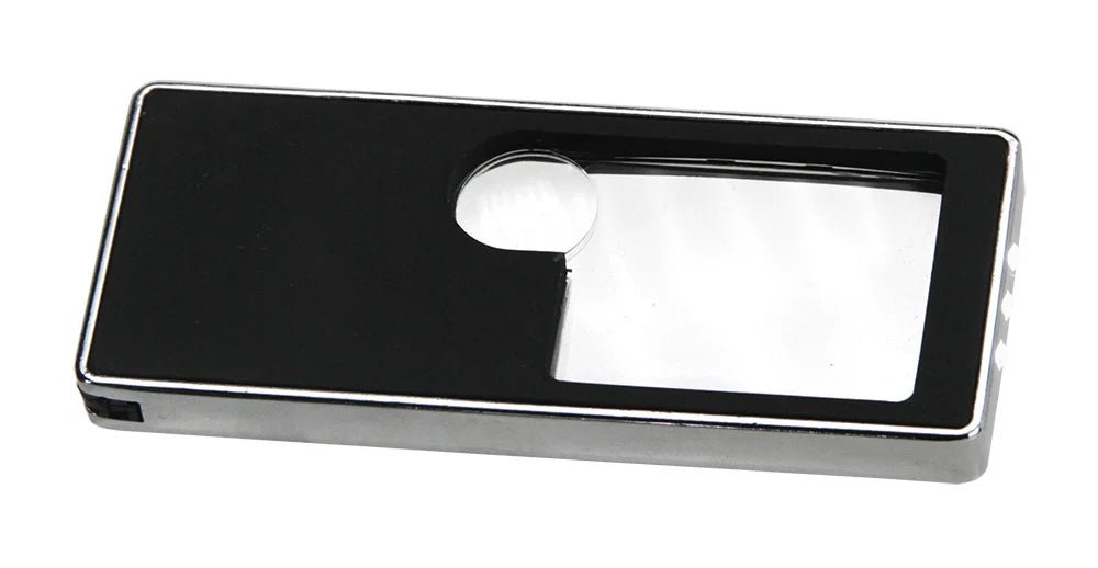 Black rectangle magnifying glass with two lenses, and UV / LED lights