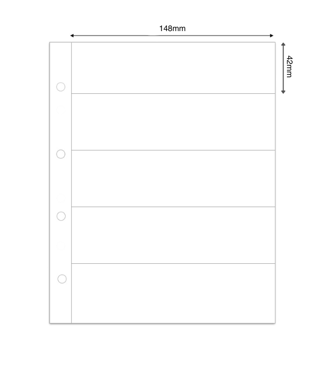 Illustration representing a white album page with the pocket dimensions on a white background