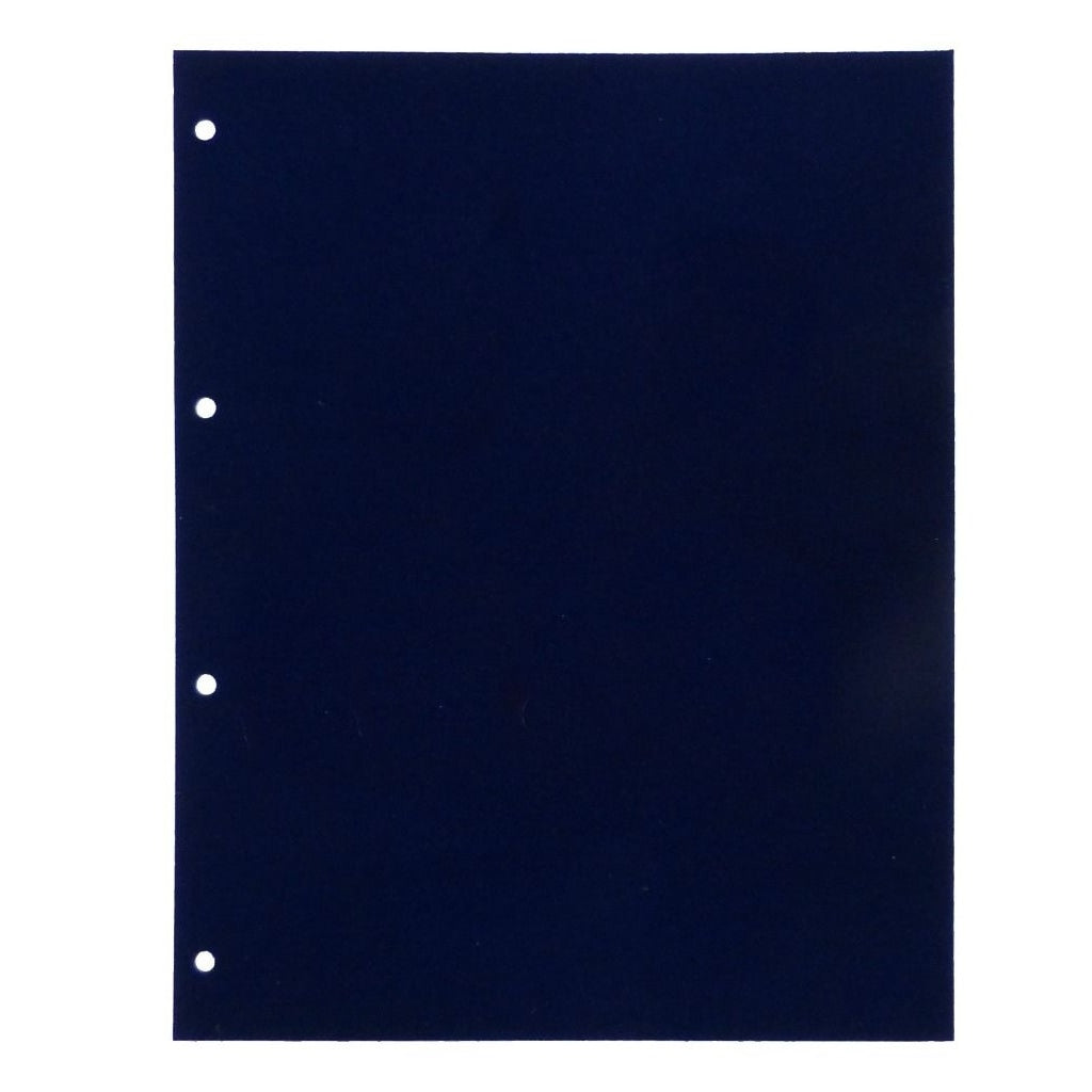 Velvet dark blue page with four hole punches on a white background