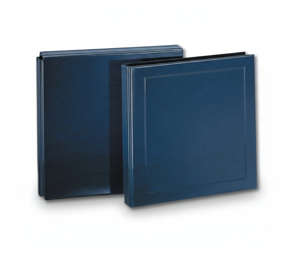 Two blue collector albums, one with a matching slipcase, on a white background