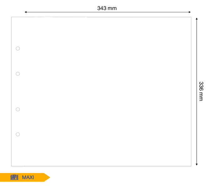 Illustration representing a white album page with the page dimensions on a white background