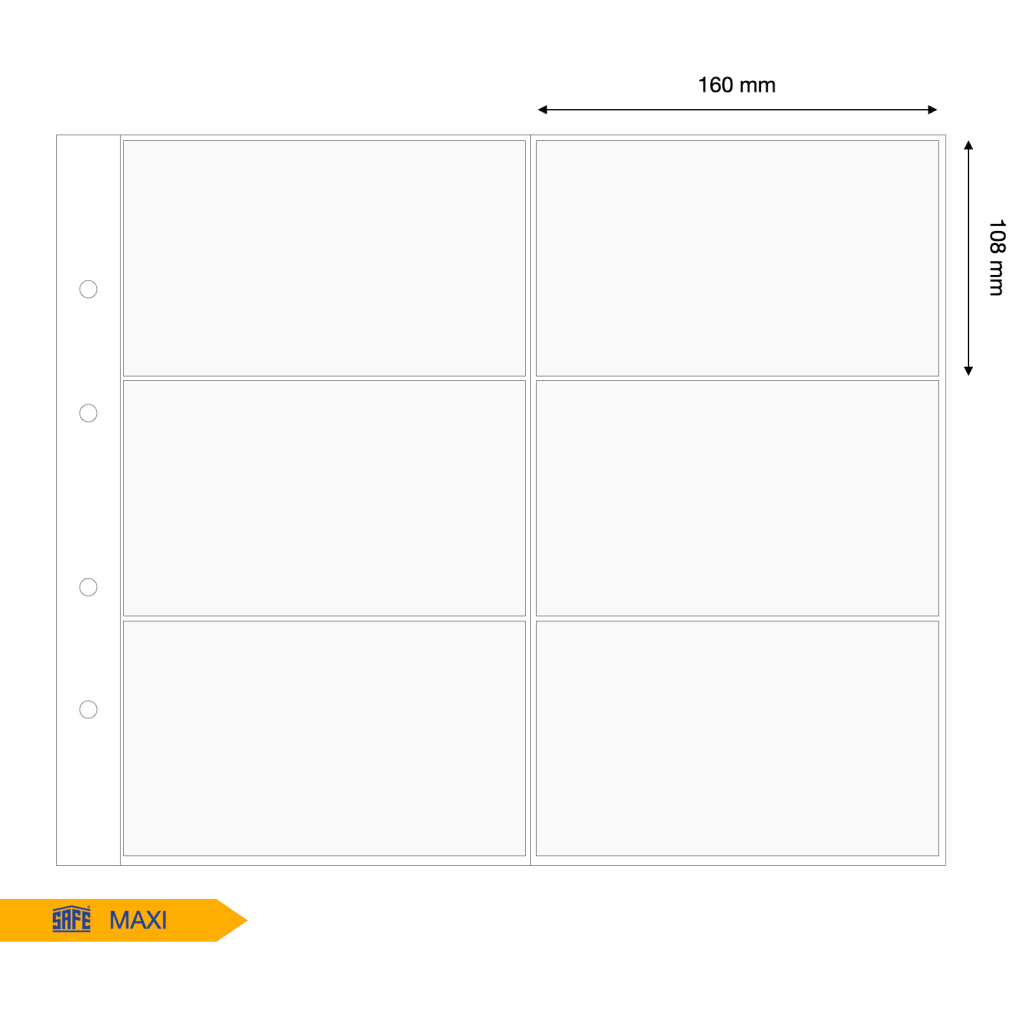 Illustration representing a white album page with the pocket dimensions on a white background