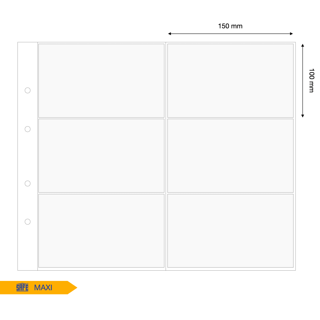 Illustration representing a white album page with the pocket dimensions on a white background