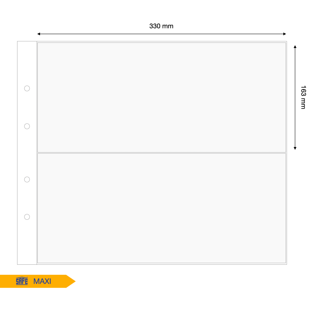 Illustration representing a white album page with the pocket dimensions on a white background