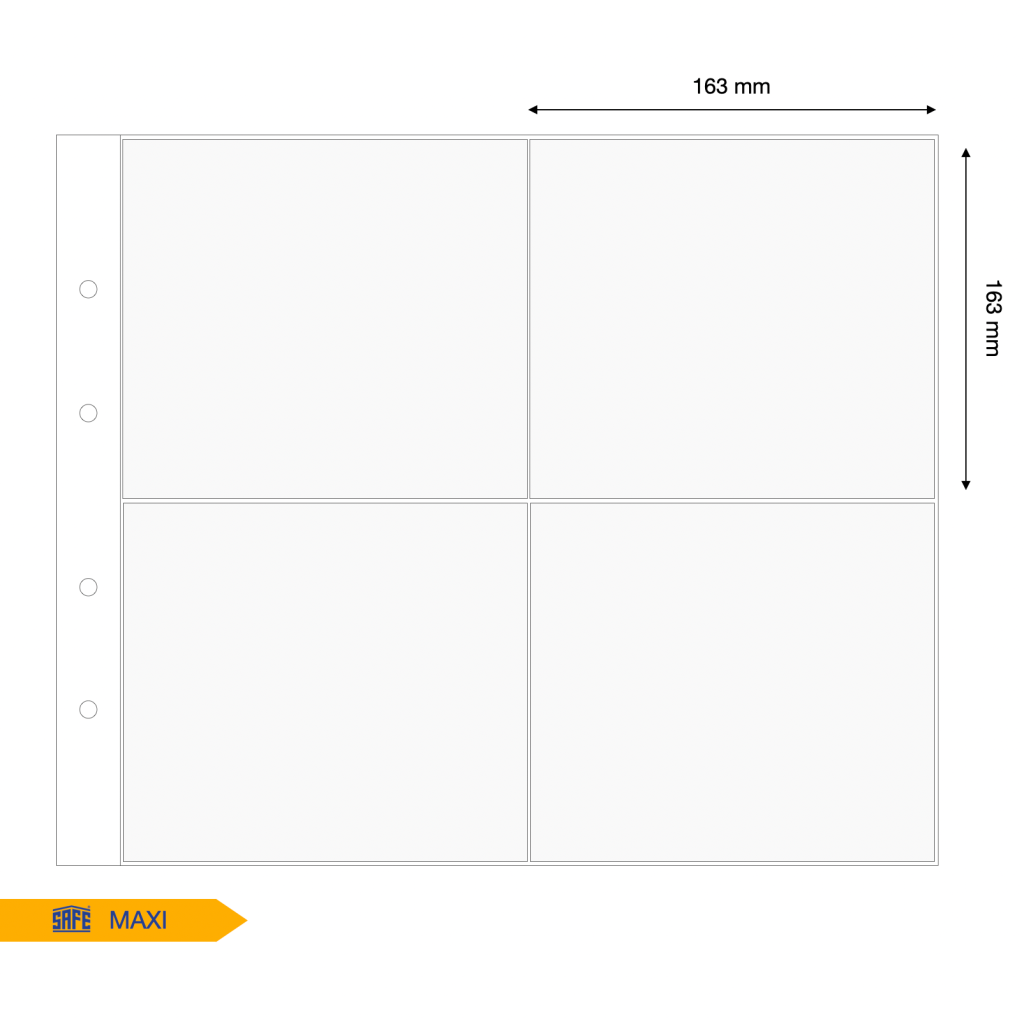 Illustration representing a white album page with the pocket dimensions on a white background