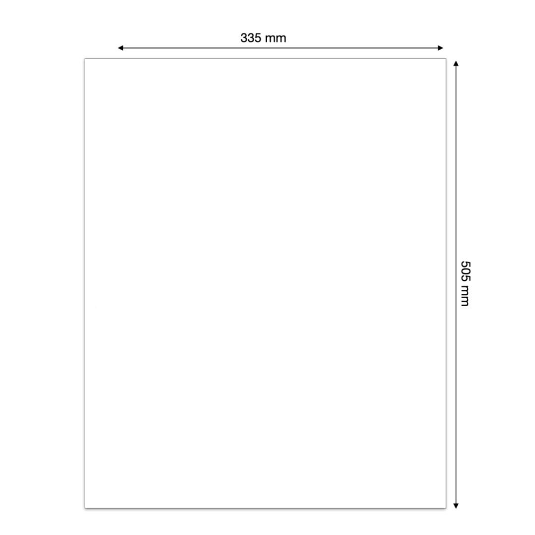 Illustration representing a white album page insert with the dimensions on a white background