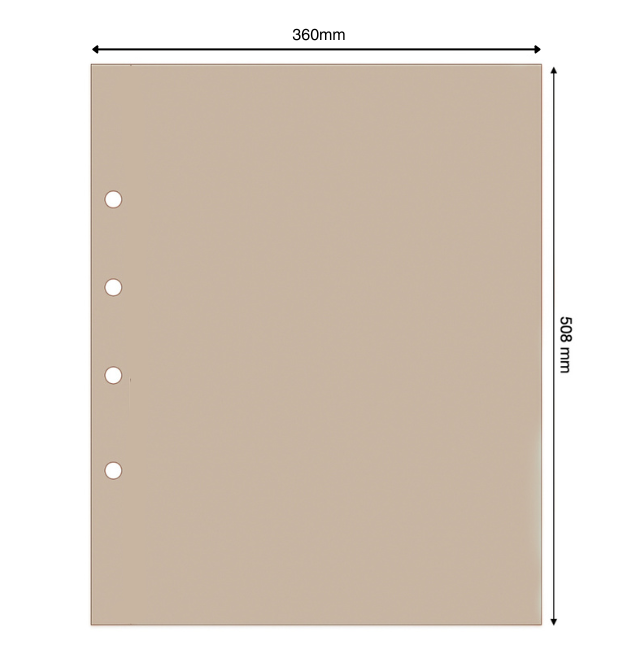 Illustration representing a tan album interleave with the page dimensions on a white background