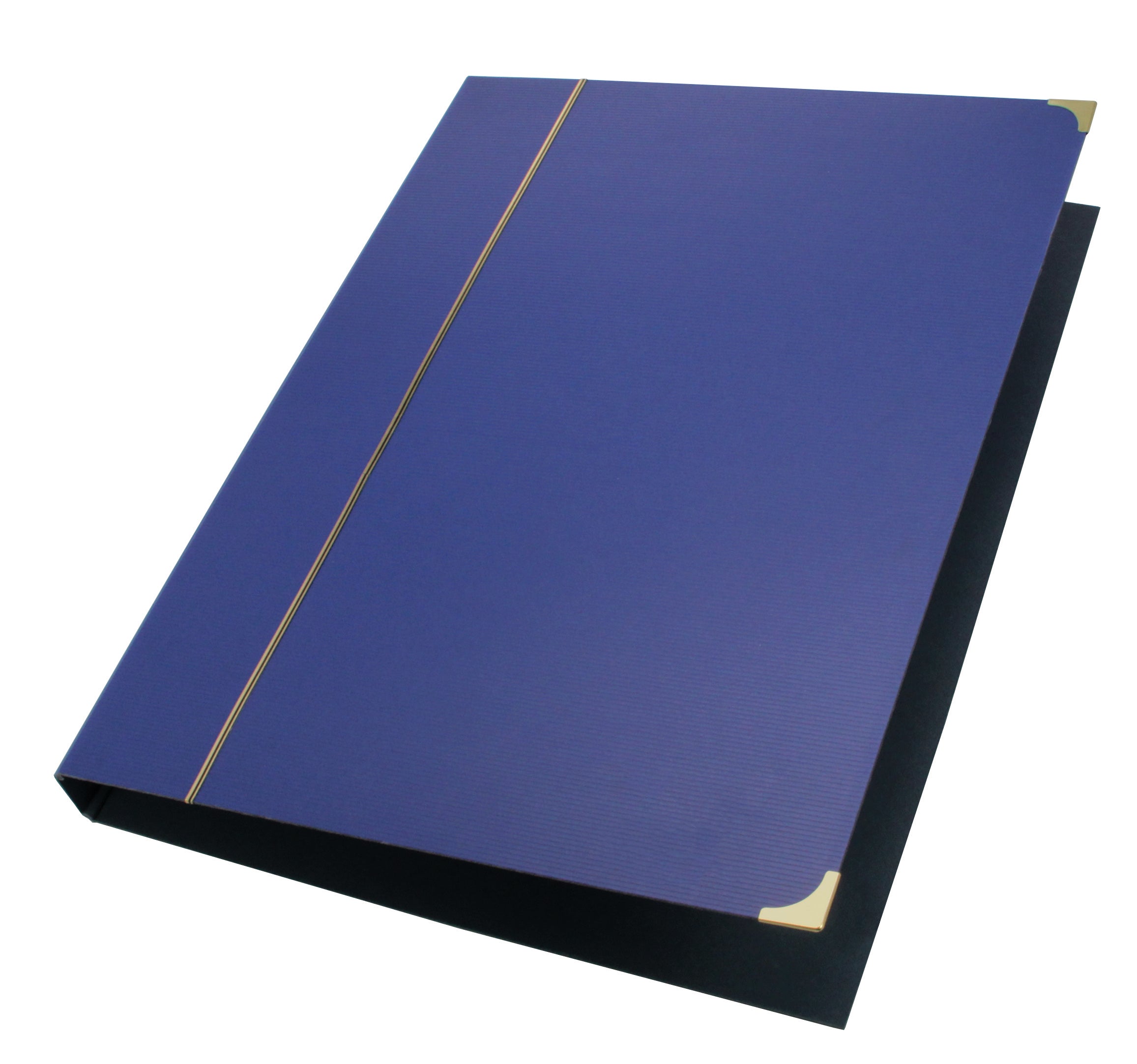 Blue collector album with gold accents on a white background