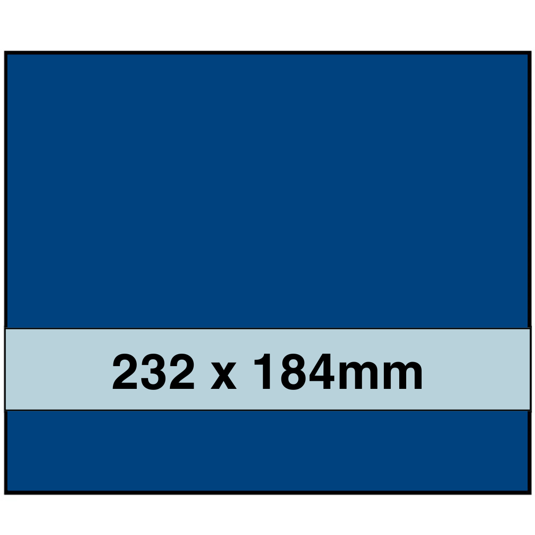 Blue illustrated rectangle representing the coin tray layout with the dimensions on a white background