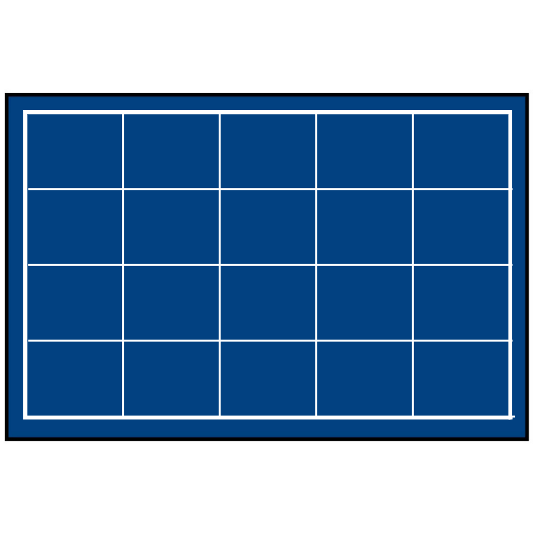 Blue grid pattern representing the coin tray layout on a white background