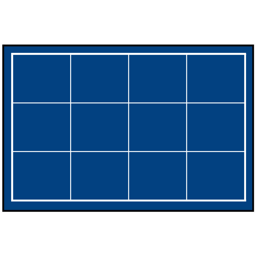 Blue grid pattern representing the coin tray layout on a white background