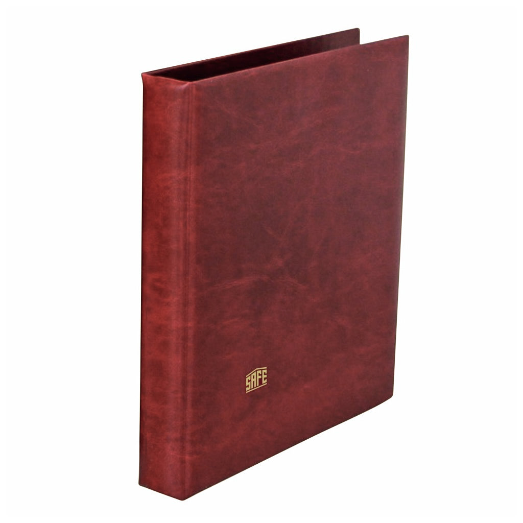 Red collector album with a gold safe logo on a white background