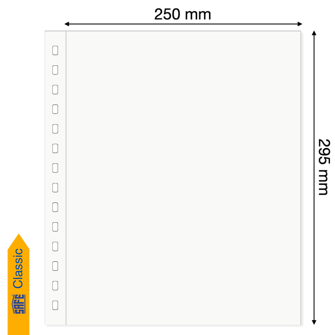 Illustration representing a white album page with the pocket dimensions on a white background