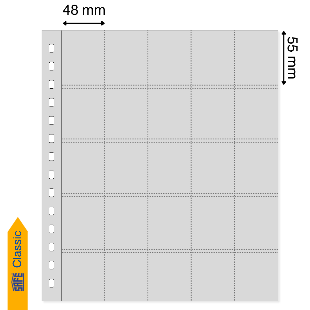 Illustration representing a grey album page with the pocket dimensions on a white background