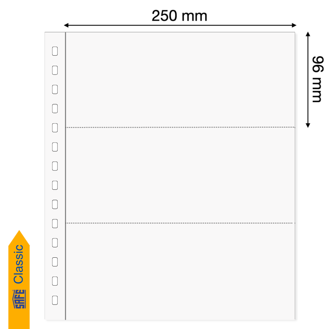 Illustration representing a white album page with the pocket dimensions on a white background