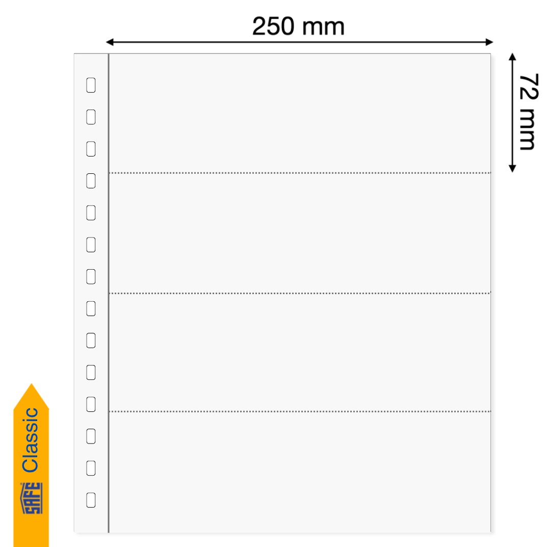 Illustration representing a white album page with the pocket dimensions on a white background