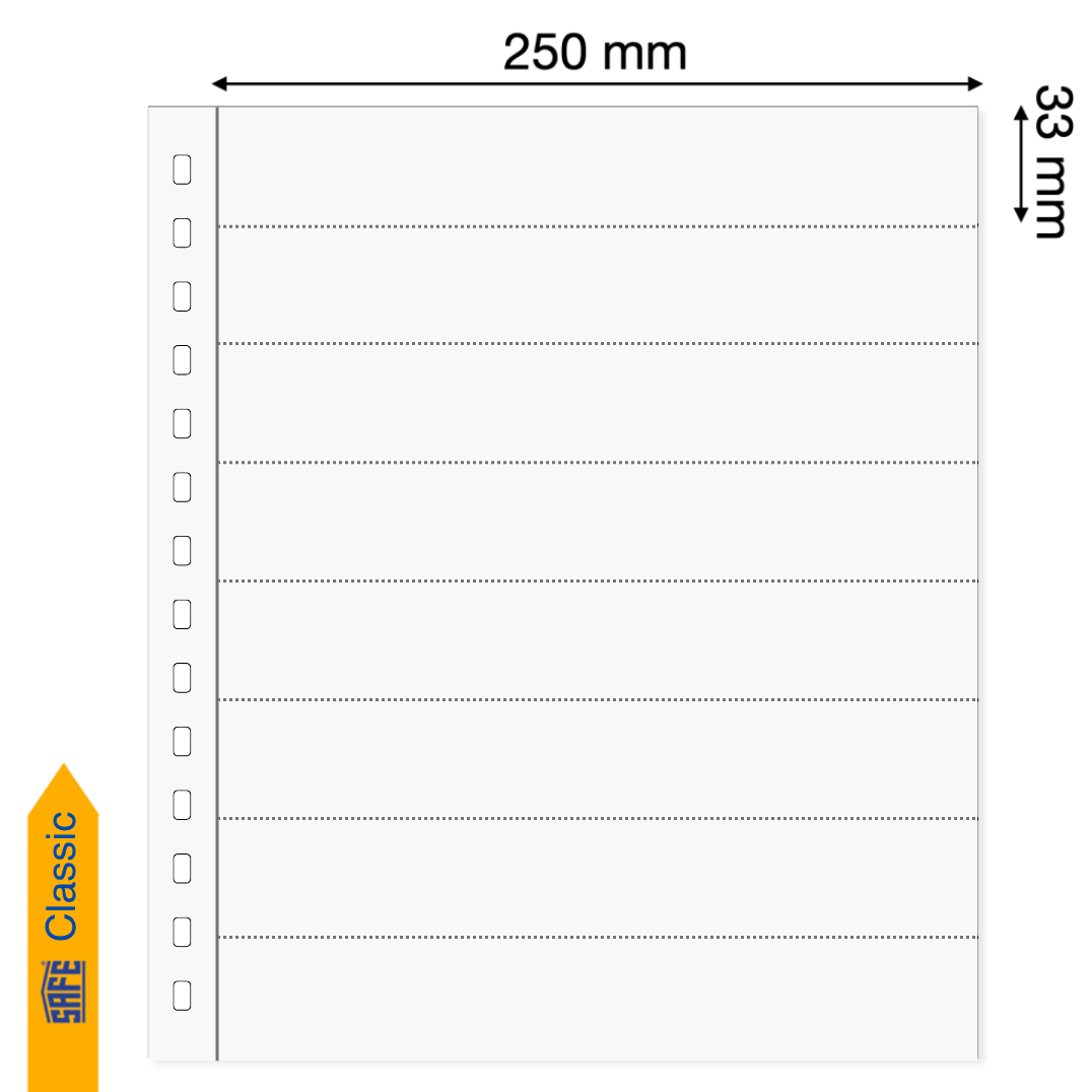 Illustration representing a white album page with the pocket dimensions on a white background