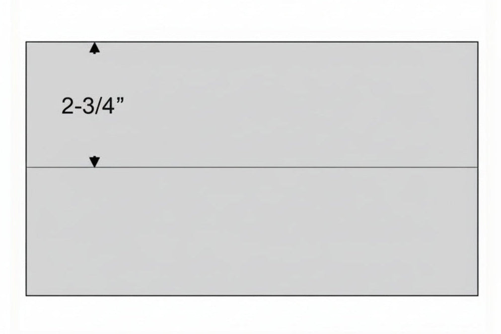 Light grey illustration representing a stamp approval card with the pocket dimensions on a white background