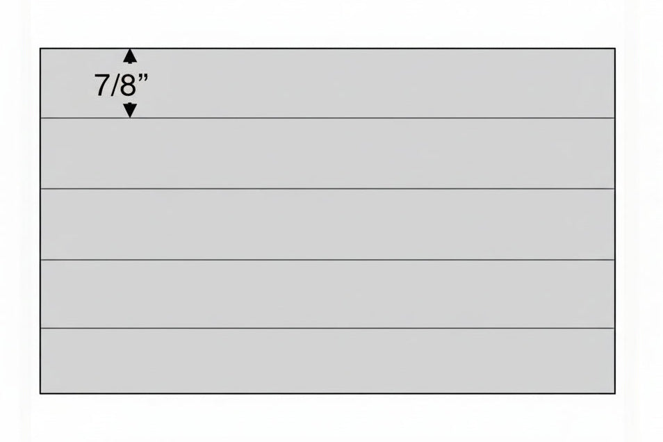 Light grey illustration representing a stamp approval card with the pocket dimensions on a white background