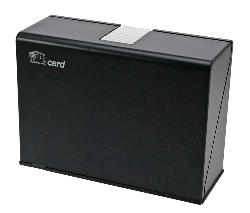 Blue SAFE approval card display case with 'SAFE Card' logo/branding on a white background