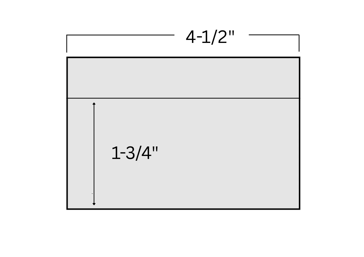 Grey illustration with measurements representing a stamp approval card on a white background