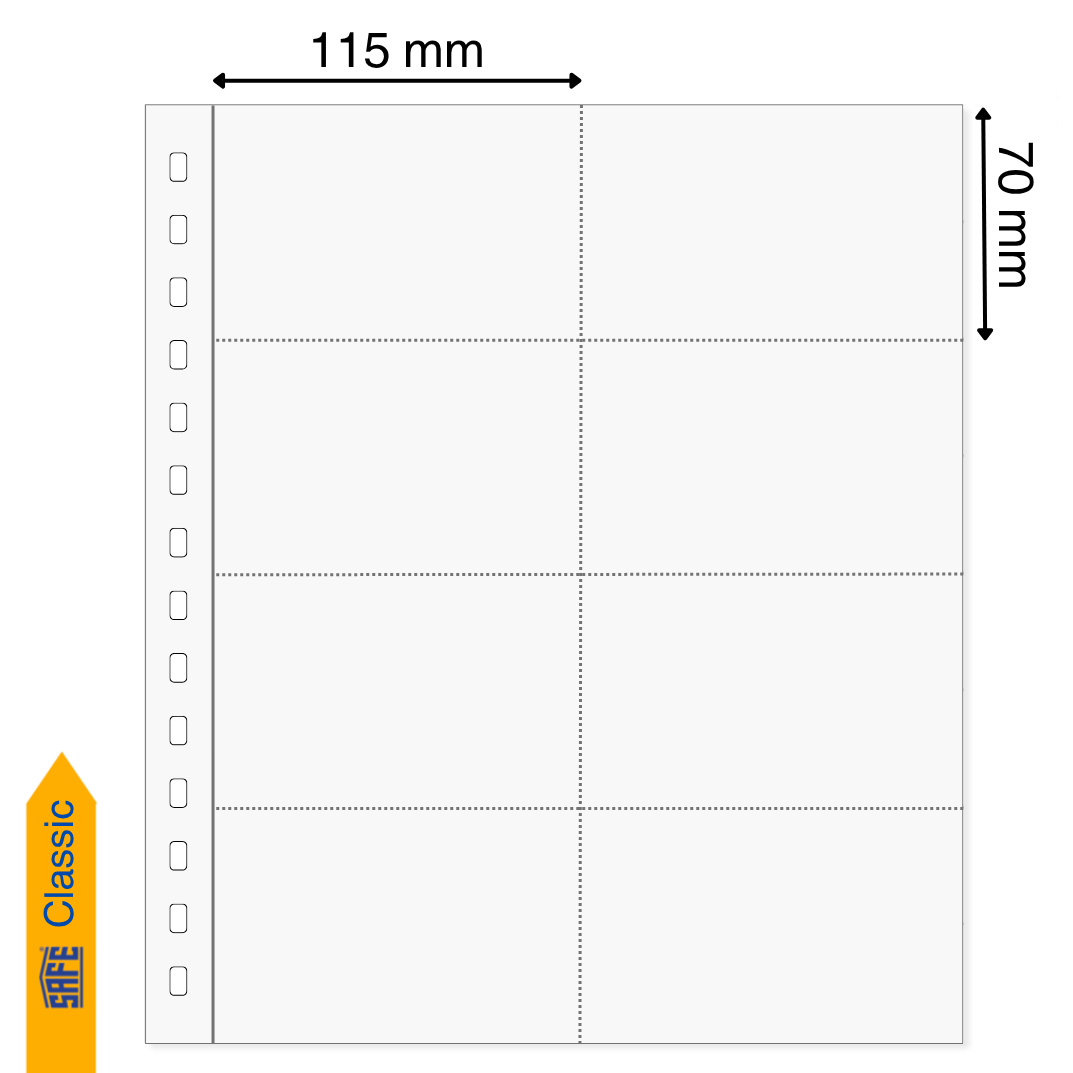 Illustration representing a white album page with the pocket dimensions on a white background