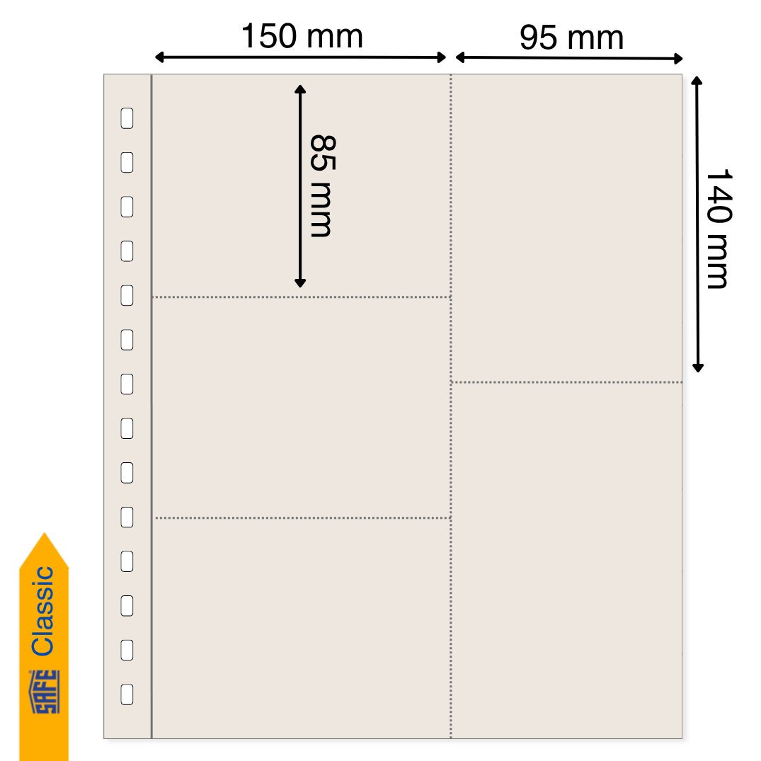 Illustration representing a tan album page with pocket dimensions on a white background