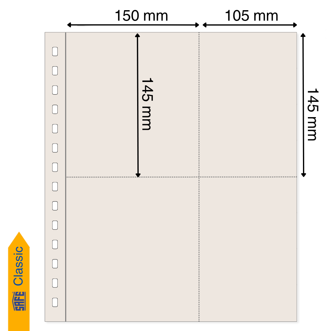 Illustration representing a tan album page with pocket dimensions on a white background
