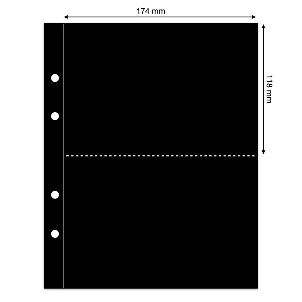 Illustration representing a black album page with pocket dimensions on a white background