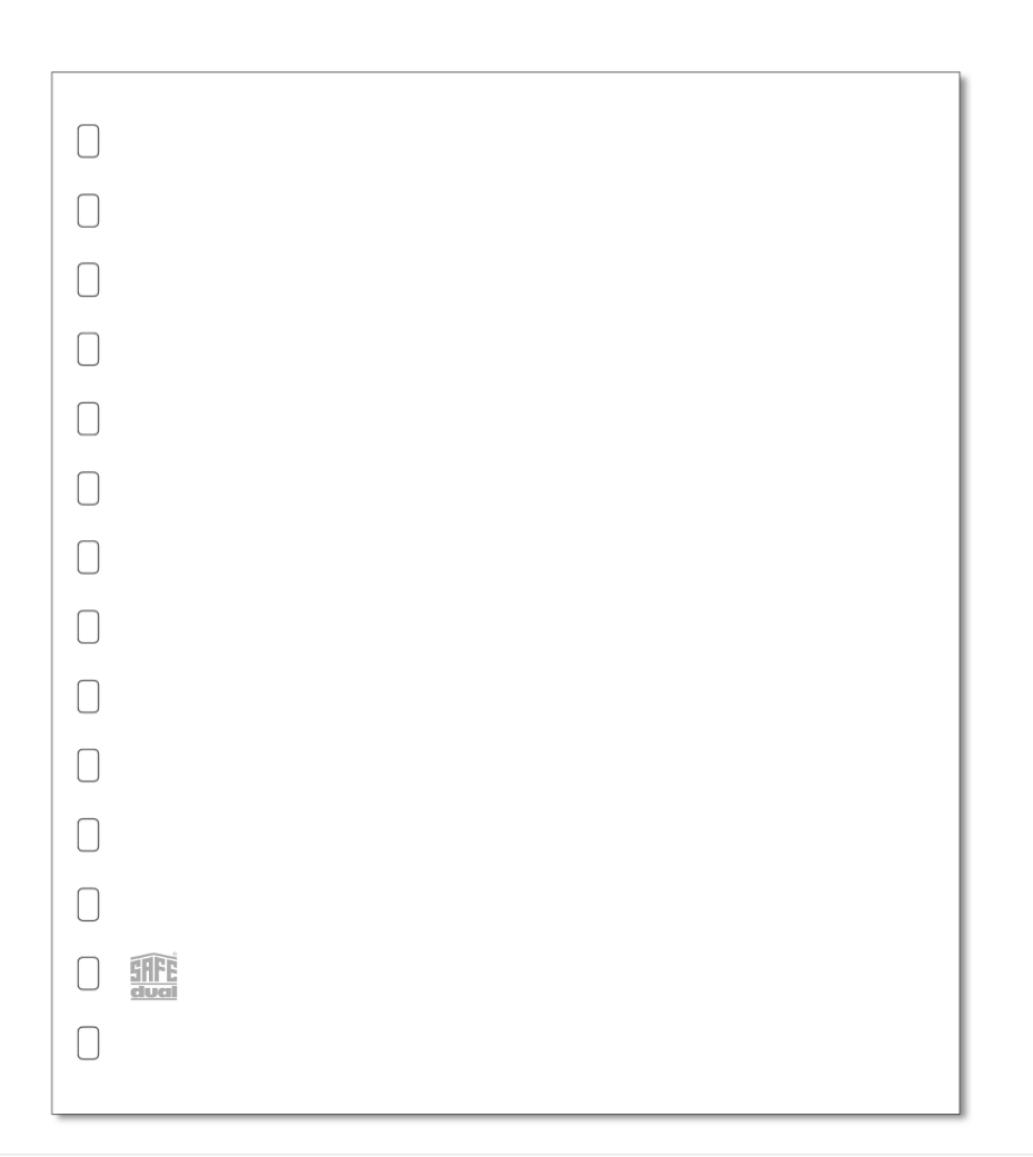 Illustration representing a white album page with a SAFE logo on a white background