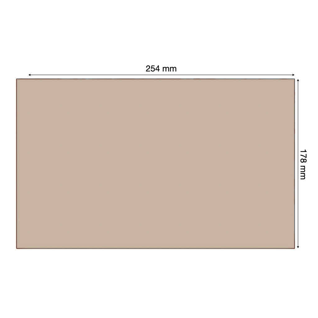 Illustration representing a tan album page insert with dimensions on a white background