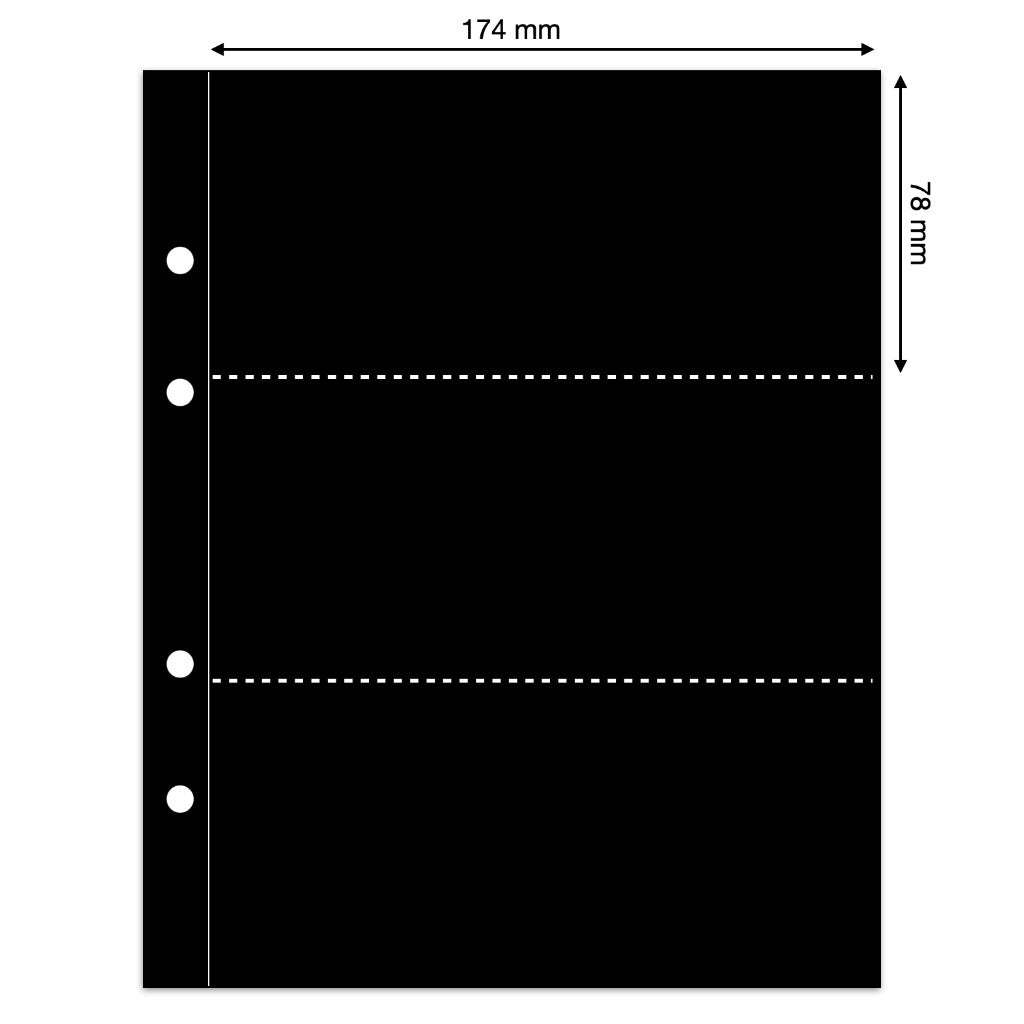 Illustration representing a black album page with pocket dimensions on a white background