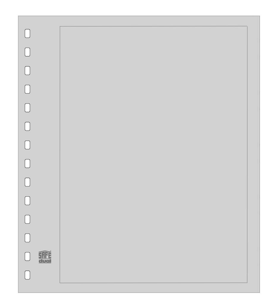Illustration representing a grey album page with a grey border & SAFE dual logo on a white background