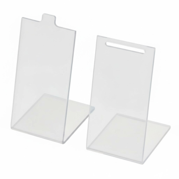 Two clear plastic stands on a white background