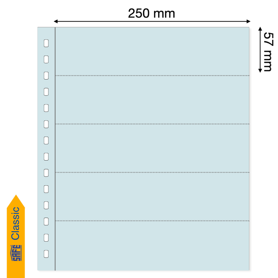 Light blue illustration representing a transparent album page with pocket dimensions on a white background