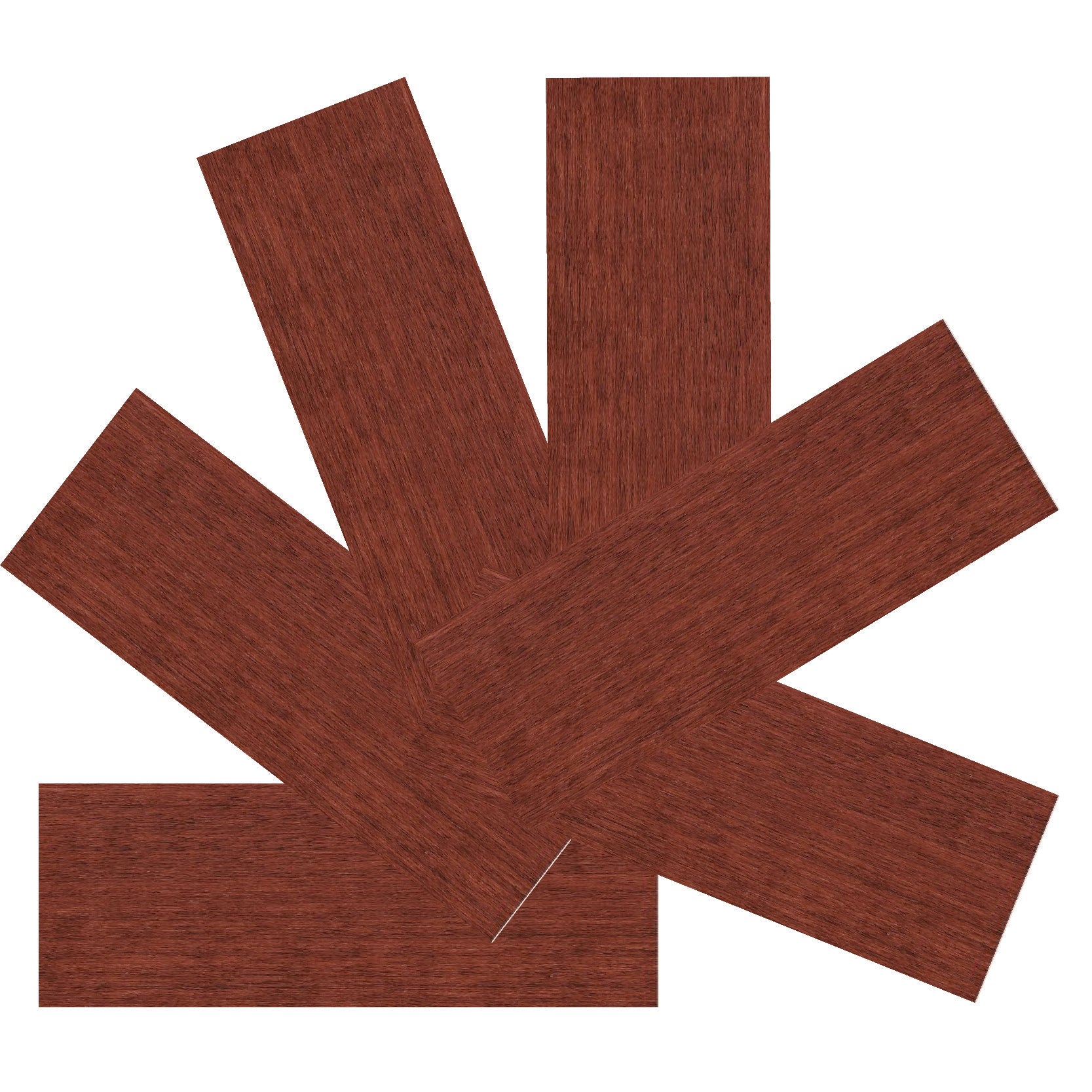 Wooden compartment dividers arranged in a starburst pattern on a white background