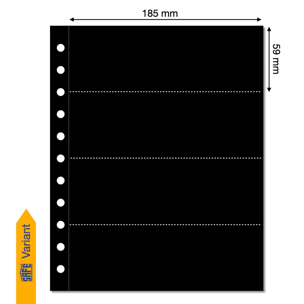 Illustration representing a black album page with pocket dimensions on a white background