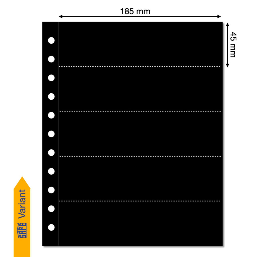 Illustration representing a black album page with pocket dimensions on a white background