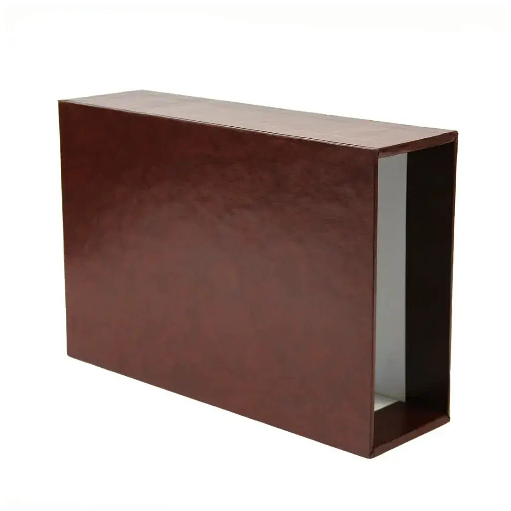 Brown empty album slipcase on a white background