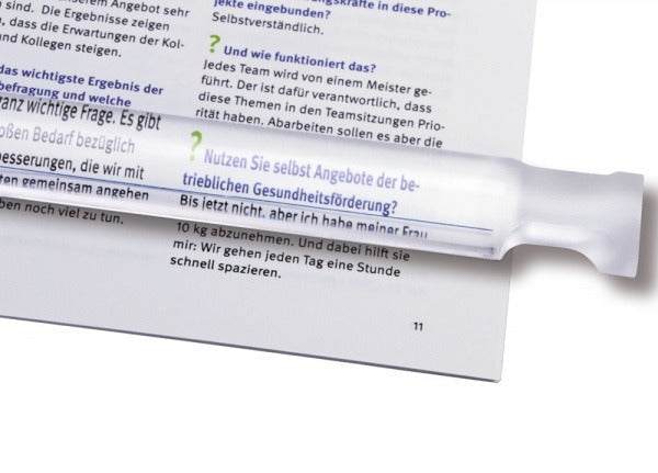 Document shown with the clear bar magnifier enlarging the print on a white background
