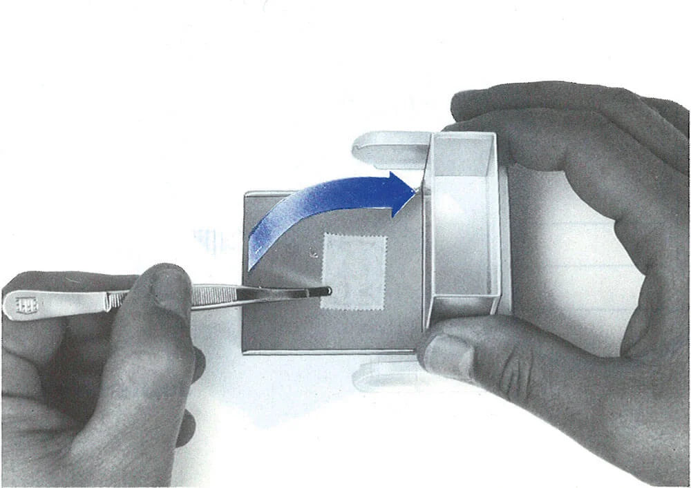 Signoscope Watermark Detector image showing stamp face down in tray
